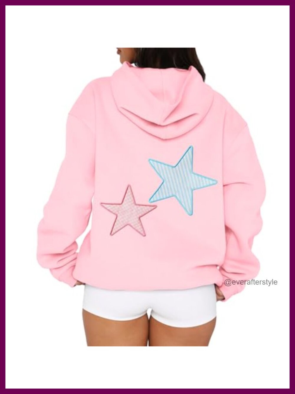 Oversized Star Embroidery Graphic Fleece Hoodie Pullover